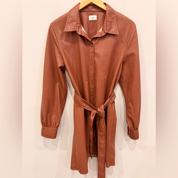 Wilfred Dresses & Skirts - Wilfred by Aritzia Vegan Leather Shirt Dress Brown Belted Size M EUC